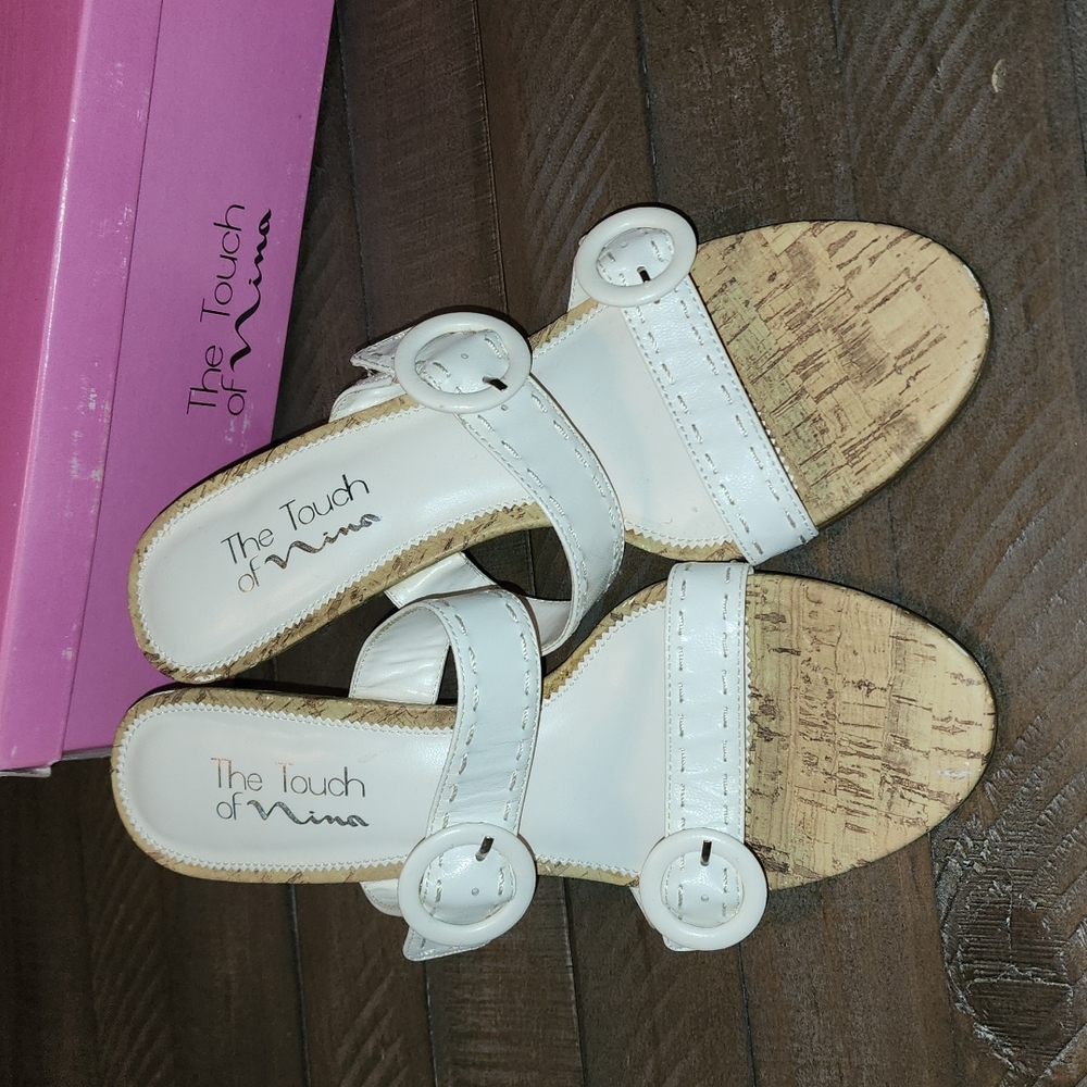 White slip on sandals 8.5